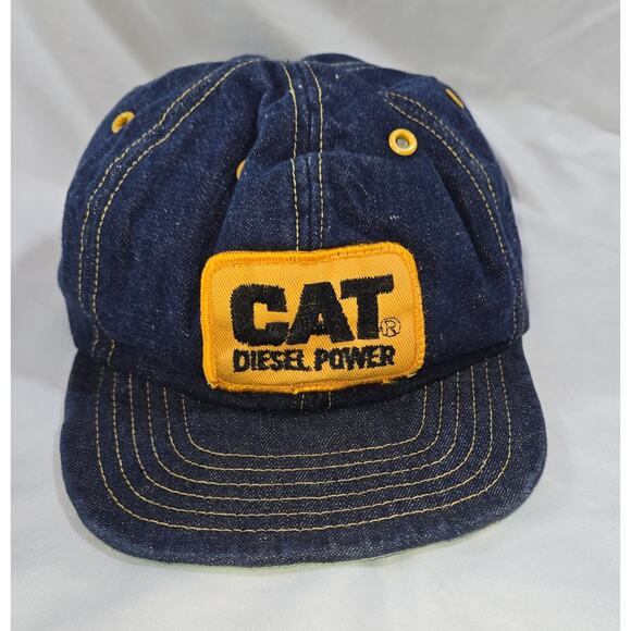 Vintage CAT Diesel Power Hat 1980s Vintage Dad Trucker Hat Denim Patch Snapback - Picture 1 of 9